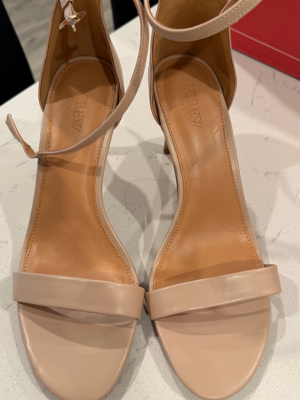 J. Crew Blush Leather Ankle-Strap Heels